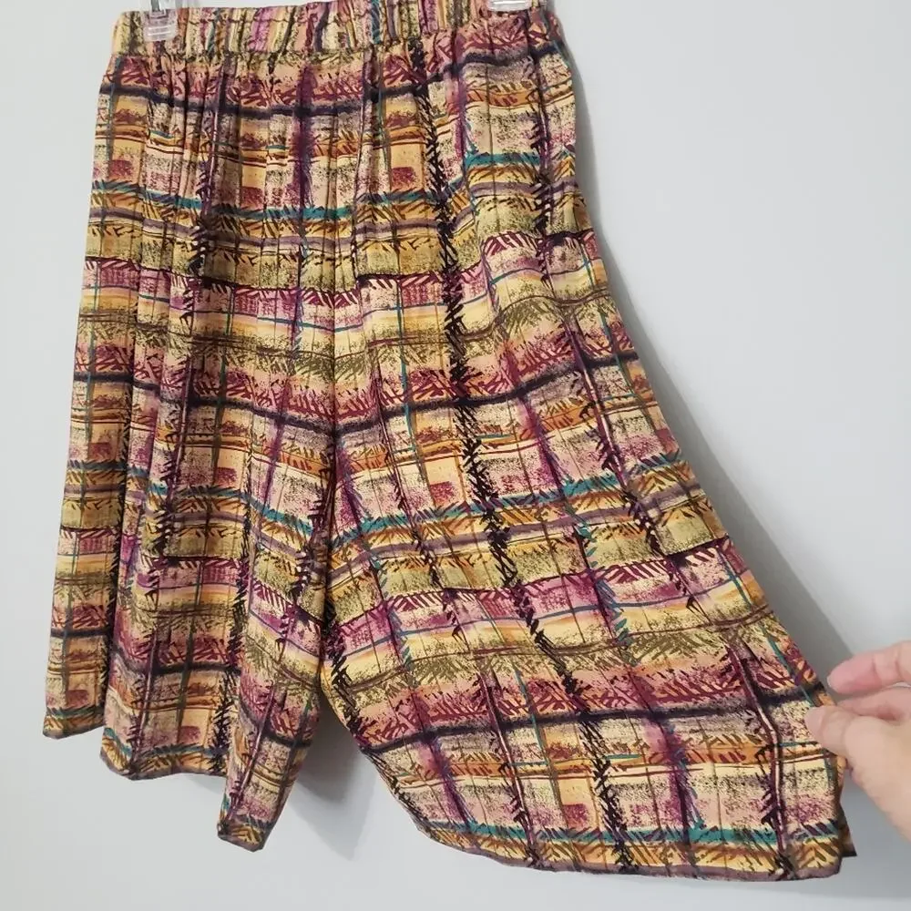 Liz Claiborne 100% Silk Plaid Button Front Top and High Rise Shorts Suit Set 8